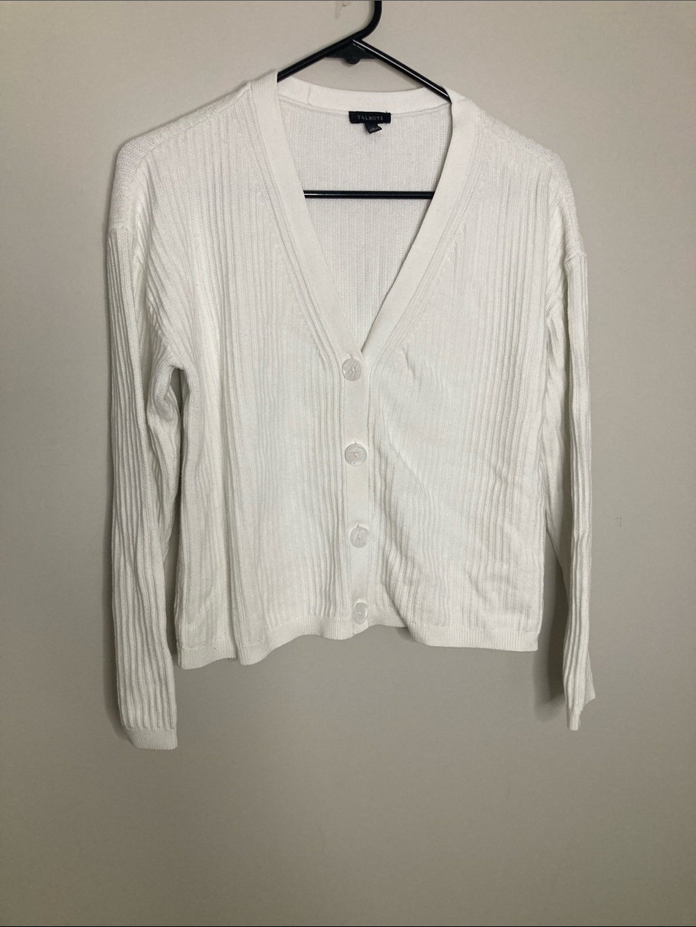 Talbots Cream Ribbed V-Neck Button Front Cardigan M